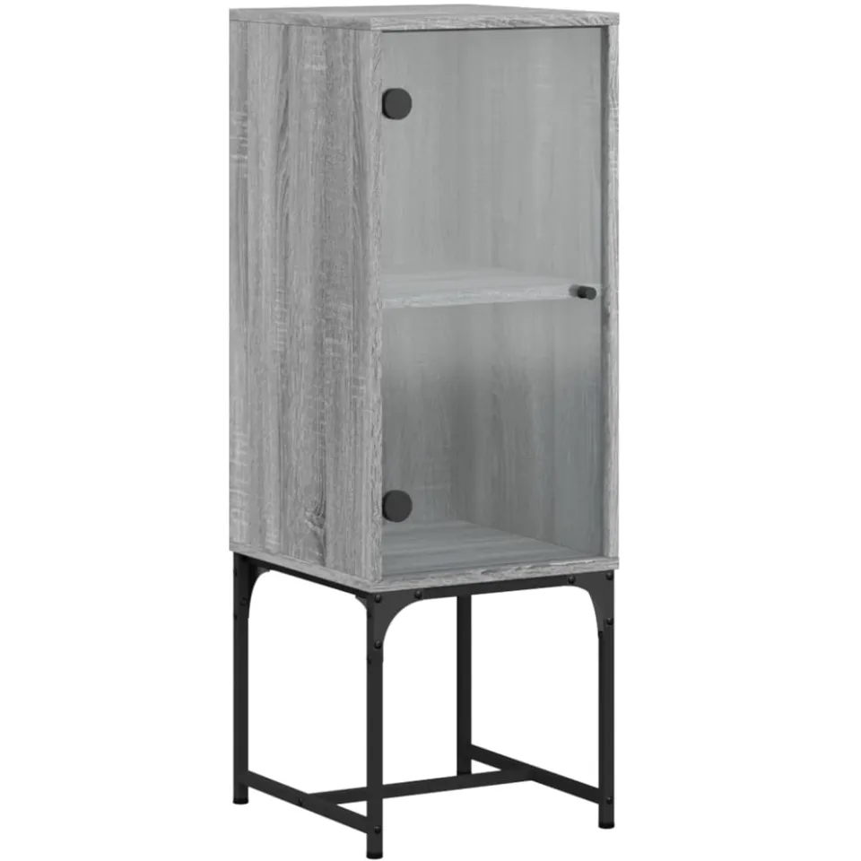 vidaXL Bijzetkast met glazen deur 35x37x100 cm grijs sonoma eikenkleur