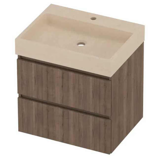 Proline Evoli Badmeubelset Hardsteen Loft 1 Kraangat Symmetrisch 60x46x62 cm Sand Stone Terra Oak Eiken