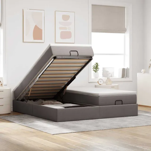vidaXL Ottoman bed met matrassen 200x200cm stof taupe