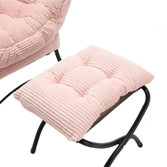 MODENUIT Fauteuil 70 x 64 x 95 cm - Met Hocker En Zijvak - Voor Woonkamer En Slaapkamer - Staal - Roze