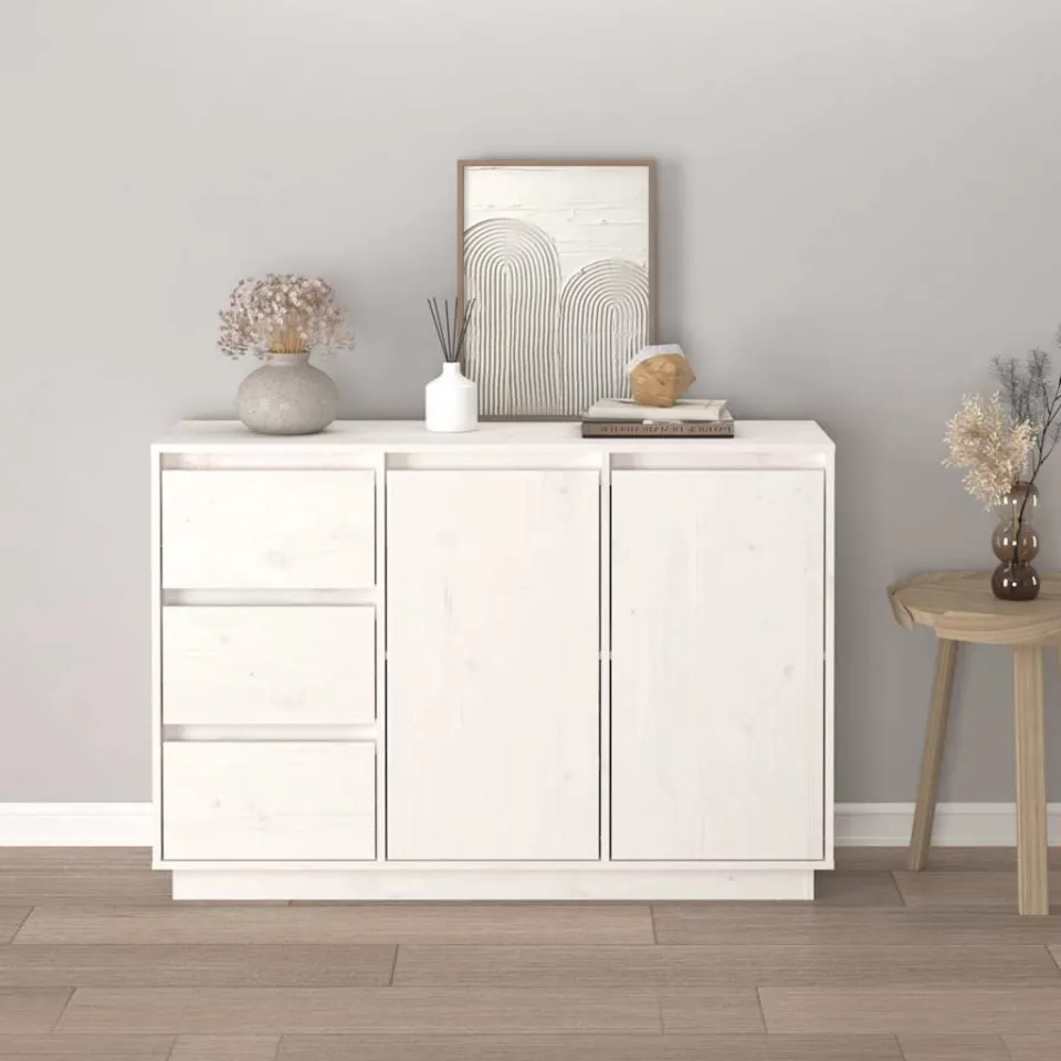 vidaXL Dressoir 111x34x75 cm massief grenenhout wit, foto 3