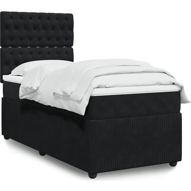 vidaXL Boxspring met matras fluweel zwart 80x200 cm