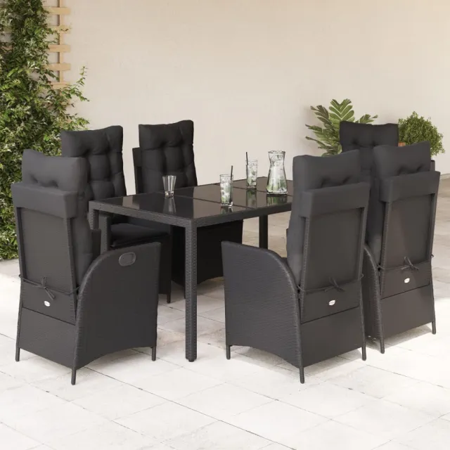 vidaXL 7-delige Tuinset met kussens poly rattan zwart, foto 2