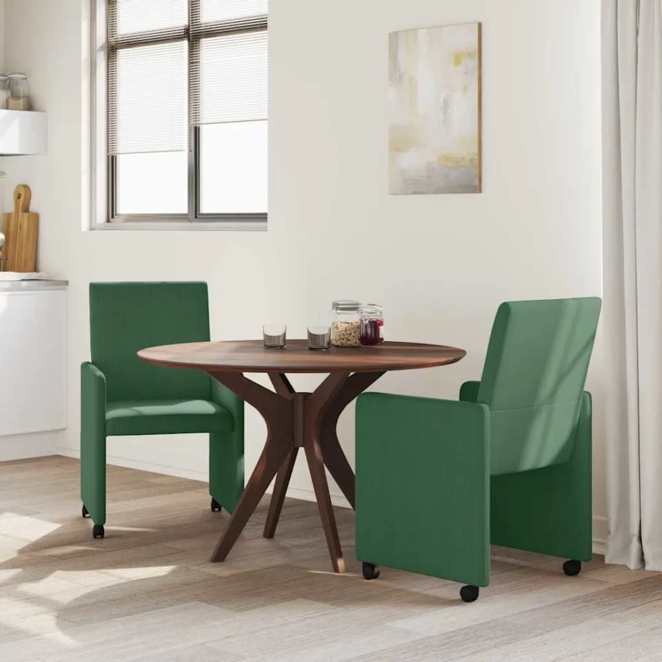 vidaXL Eetkamerstoelen met Wieltjes 2 st Katoenen stof Grijs groen, foto 2