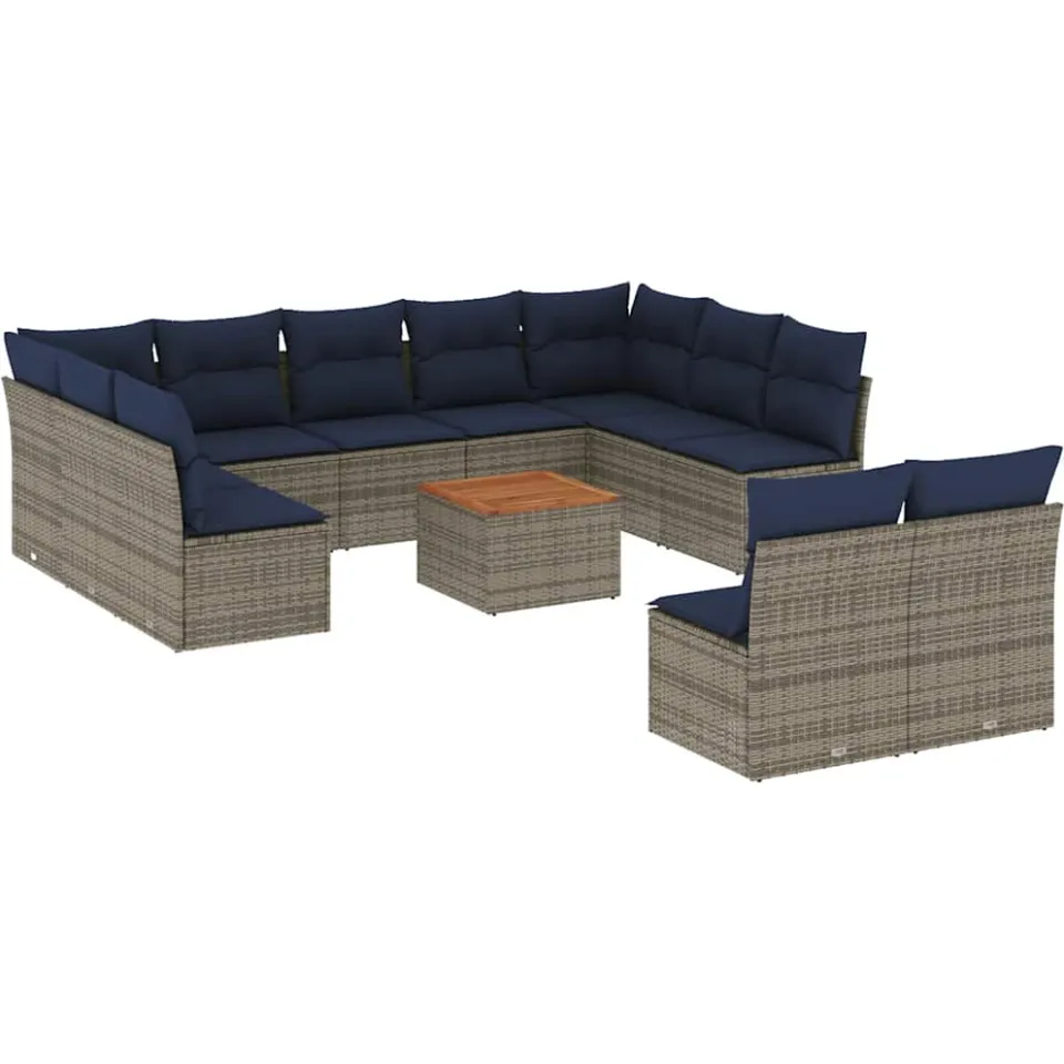 vidaXL 12-delige Loungeset met kussens poly rattan grijs, foto 3
