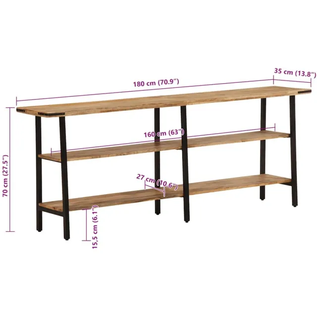 vidaXL Wandtafel - 180x35x70 - cm - massief - mangohout Bruin