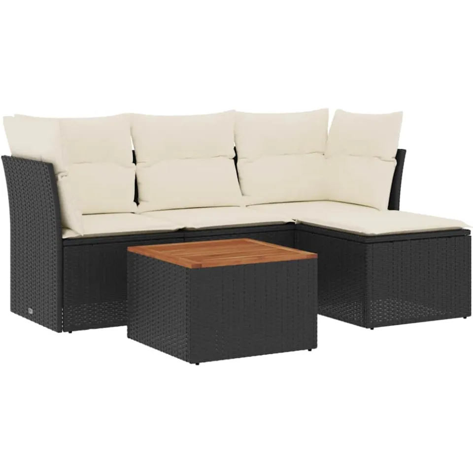 vidaXL 5-delige Loungeset met kussens poly rattan zwart, foto 3
