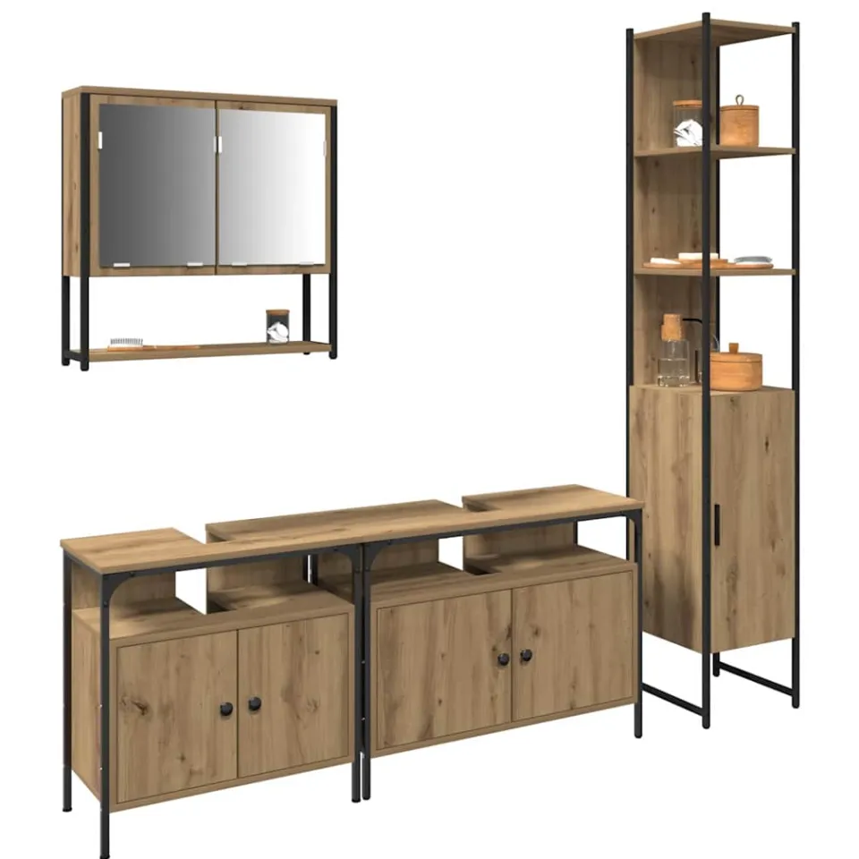 vidaXL Badkamermeubelset 4 st Artisan Eiken Bewerkt hout Bruin