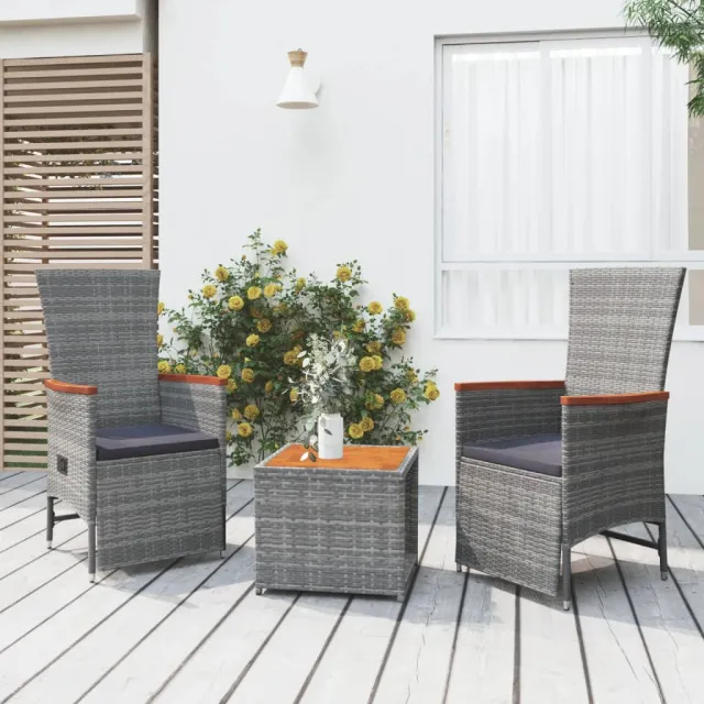 vidaXL 3-delige Loungeset poly rattan en massief acaciahout grijs, foto 2