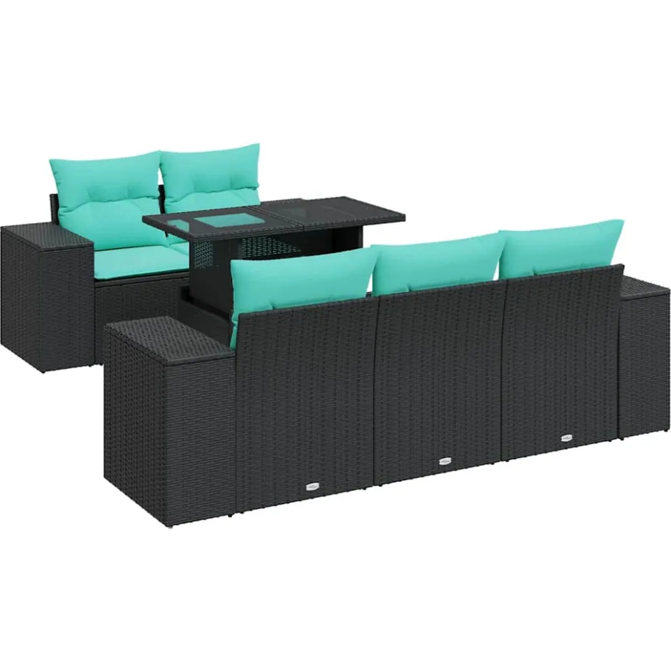 vidaXL 6-delige Loungeset met kussens poly rattan acacia zwart, foto 3