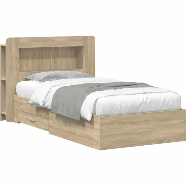 vidaXL Bedframe met opslag Sonoma Eiken 75 x 190 cm Bewerkt hout Bruin