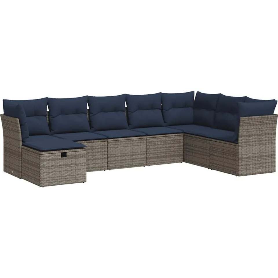 vidaXL 8-delige Loungeset met kussens poly rattan grijs, foto 3