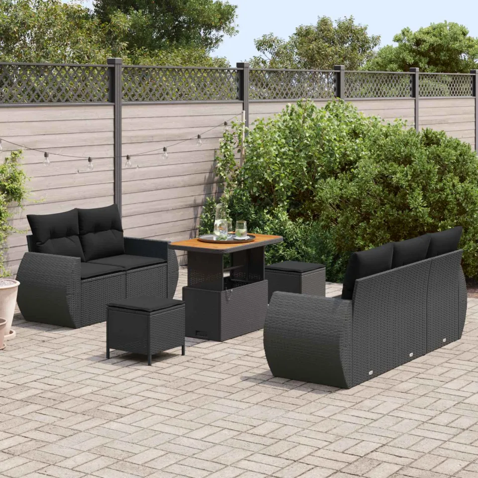 vidaXL Tuin Sofa Set met kussen 8 pcs Zwart poly rattan, foto 3