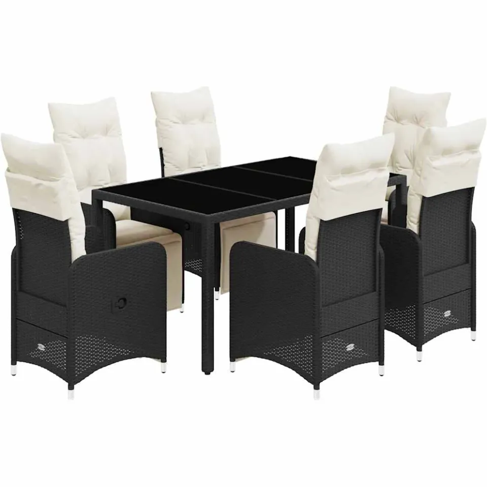vidaXL 7-delige Bistroset met kussens poly rattan zwart, foto 3