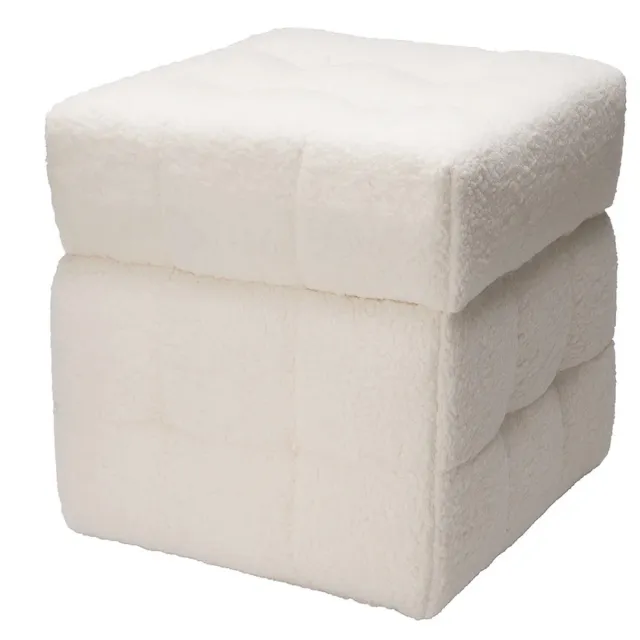 Home & Styling Collection Hocker met opbergruimte vierkant SQUARE, bekleding schapenvacht, 38 x 38 x 37 cm wit