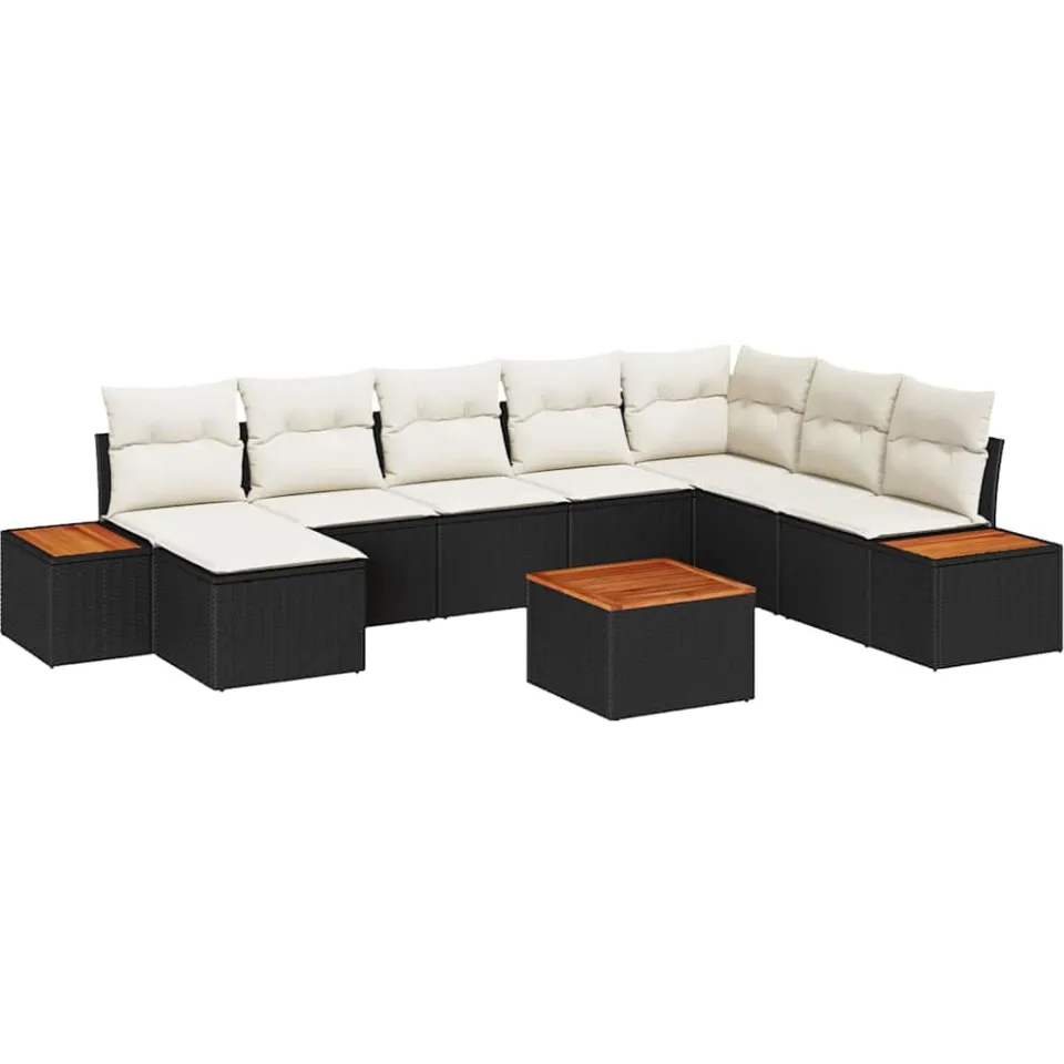 vidaXL Tuinbankenset 9 st Zwart Poly riet