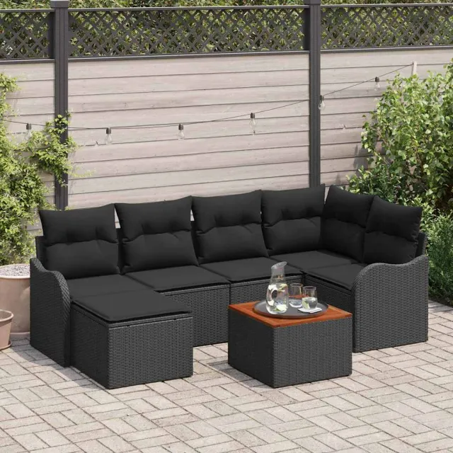 vidaXL Tuinbankenset 7 st Zwart poly rattan, foto 2