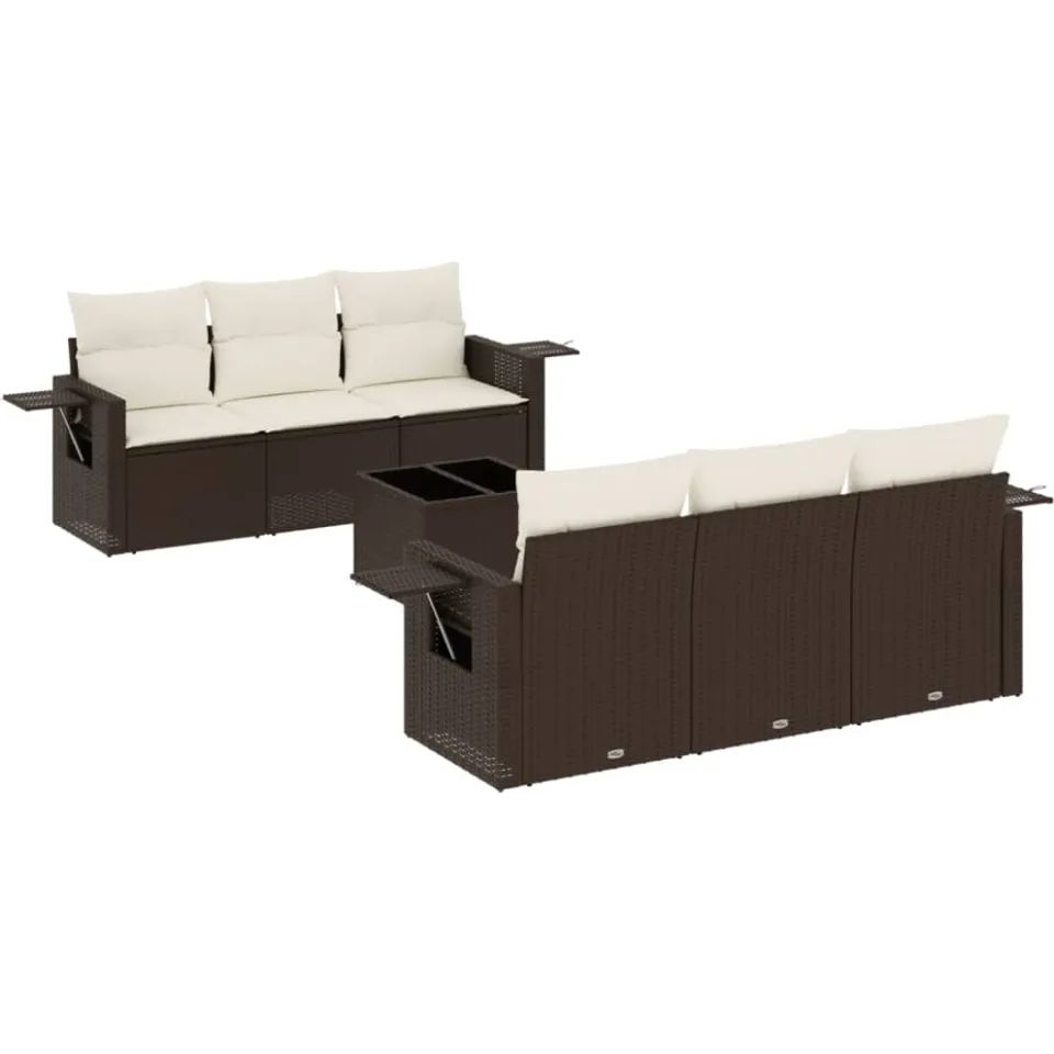 vidaXL 7-delige Loungeset met kussens poly rattan bruin, foto 3