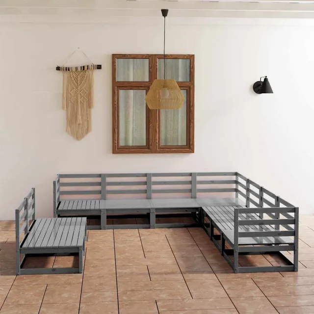 vidaXL 9-delige Loungeset massief grenenhout grijs, foto 2