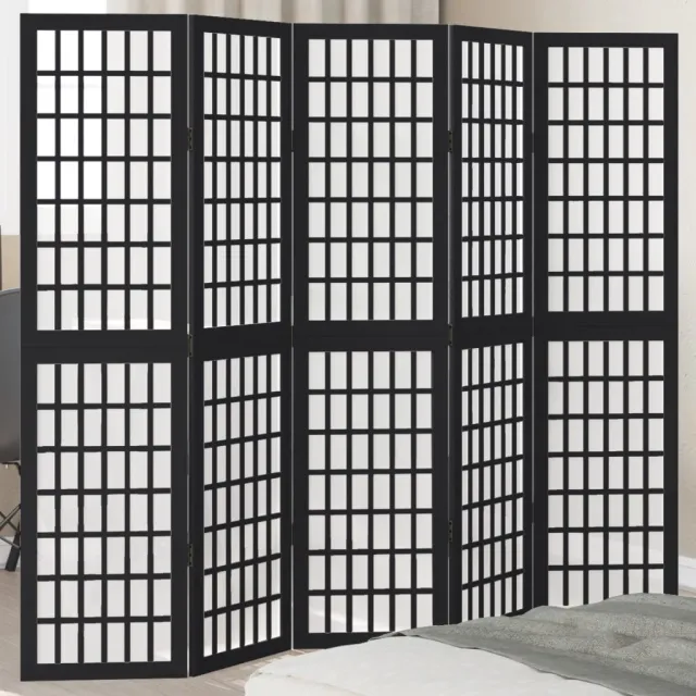 vidaXL Kamerscherm met 5 panelen massief paulowniahout zwart