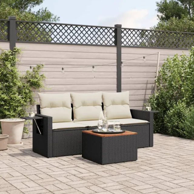 vidaXL 4-delige Loungeset met kussens poly rattan zwart, foto 2