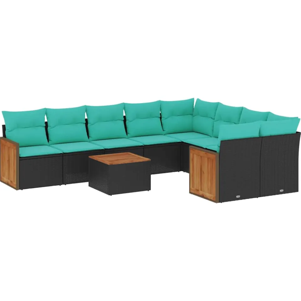 vidaXL 10-delige tuinbankset met kussens van zwart polyrotan, foto 3