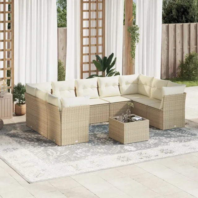 vidaXL 10-delige Loungeset met kussens poly rattan beige, foto 2