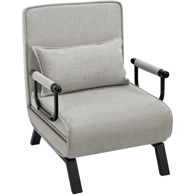 Klarven Slaapfauteuil Lightgrey - 3-in-1 Slaapfauteuil - Slaapfauteuil 1 Persoons - Sleeper Chair - 5 Standen Rugleuning - Draagvermogen tot 150 kg - Uitgeklapt L190cm - B80xd74xh82cm