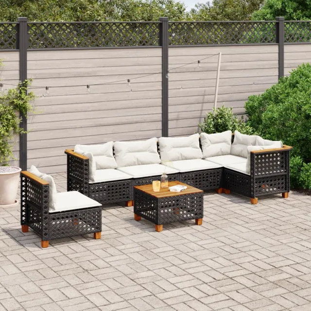 vidaXL 7-delige Loungeset met kussens poly rattan zwart, foto 2