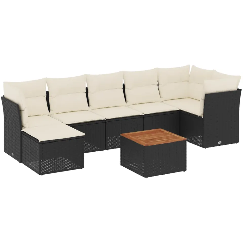 vidaXL 8-delige Loungeset met kussens poly rattan zwart