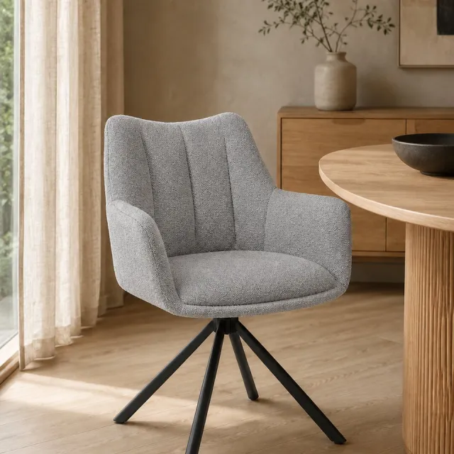 The Seats Eetkamerstoel Quinn – Luxe Draaibare Armstoel – Polyester Stof – 360° Draaibaar - Licht grijs