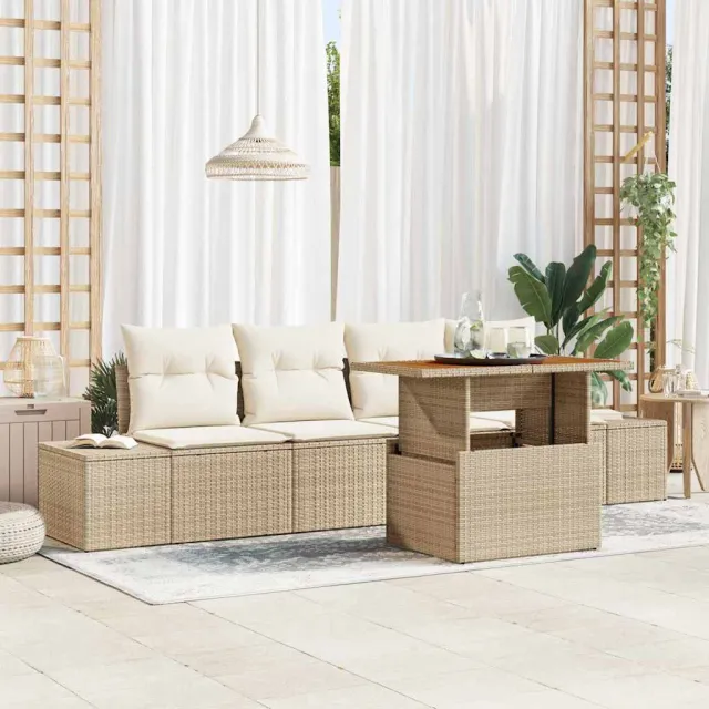 vidaXL Tuin Sofa Set 5 st Beige Poly riet, foto 2