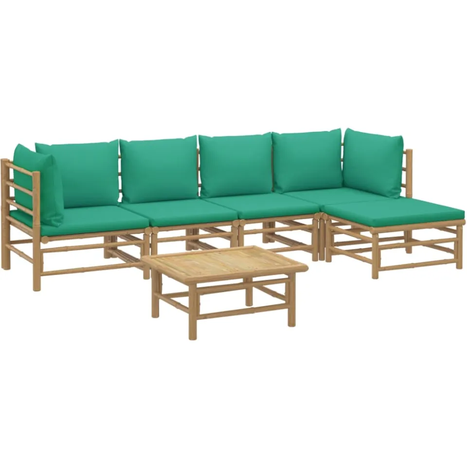 vidaXL 6-delige Loungeset met kussens bamboe groen Bruin