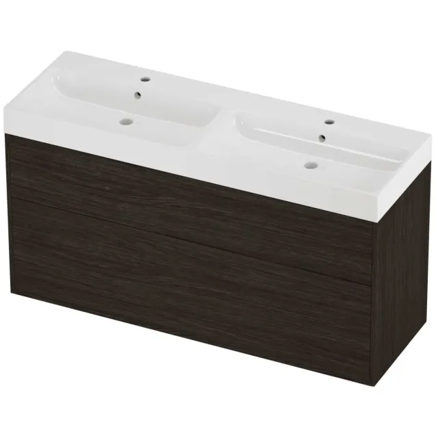 Proline Podium Badmeubelset Polystone Loft 2 Laden 140x46x75 cm Glans Wit Mokka Oak Eiken