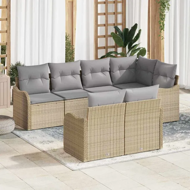 vidaXL Tuin Sofa Set 7 st Beige Poly riet, foto 2