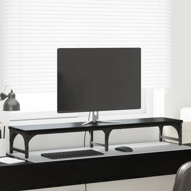 vidaXL Monitorstand - Zwart - eiken - 105 - x - 23 - x - 15,5 - cm - Bewerkt - hout Zwart eiken