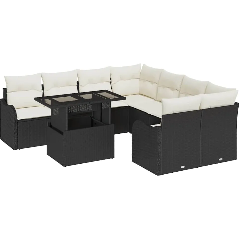 vidaXL Tuin Sofa Set 9 st Zwart poly rattan