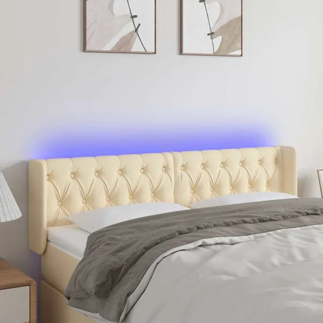 vidaXL Hoofdbord LED 163x16x78/88 cm stof crèmekleurig