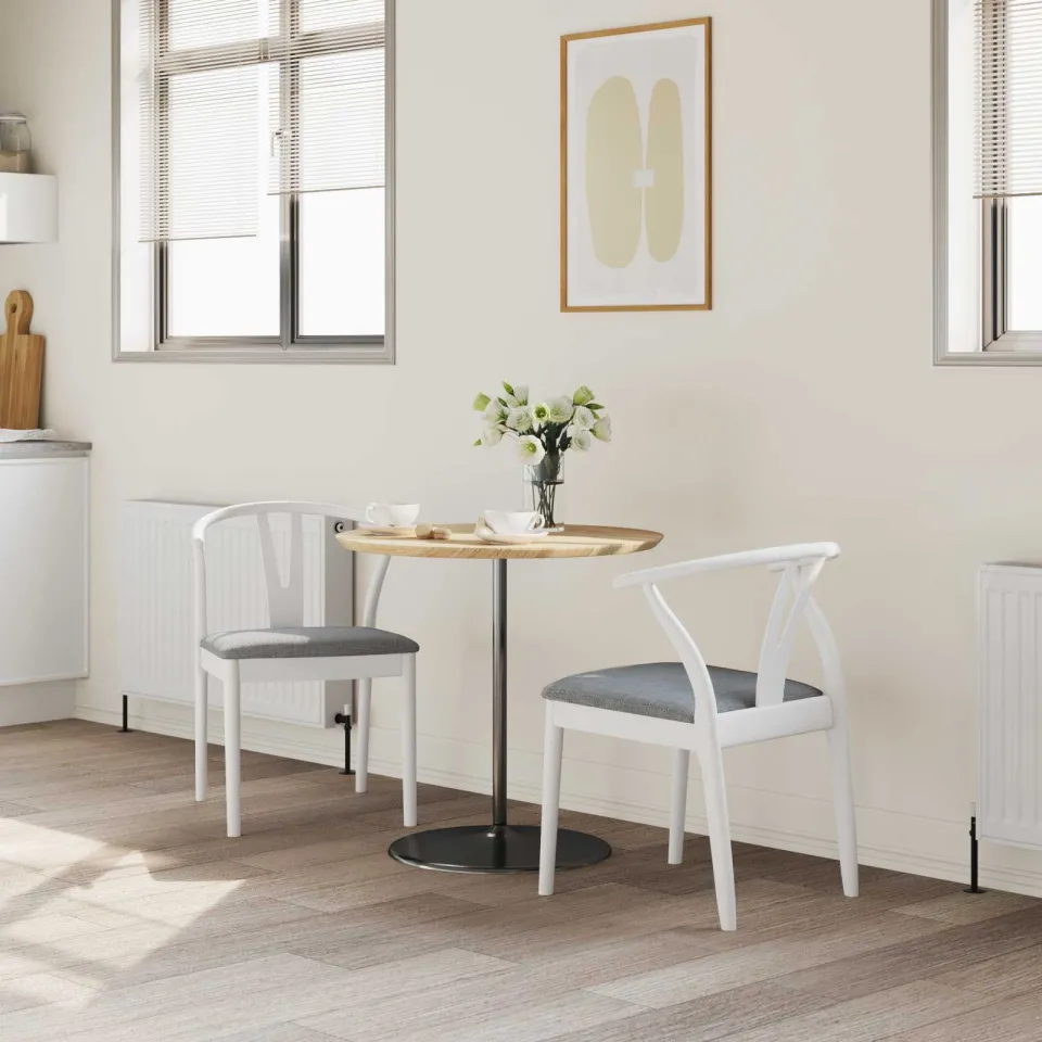 vidaXL Eetkamerstoel 2 st Massief Rubberhout Wit en Grijs, foto 3