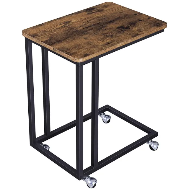 Ibenzoa Stijlvolle en Functionele Mobiele Bijzettafel met Vintage Houtlook en Stalen Frame Bruin