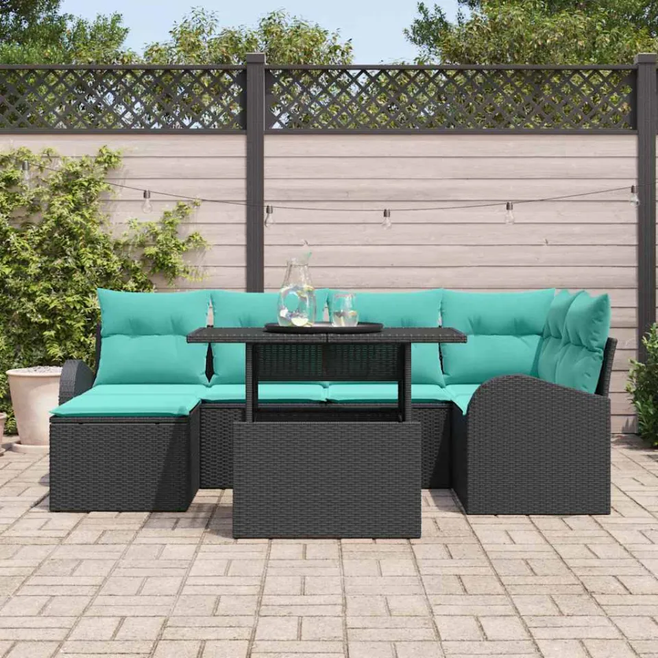 vidaXL Tuin Sofa Set 7 st Zwart Poly riet, foto 3
