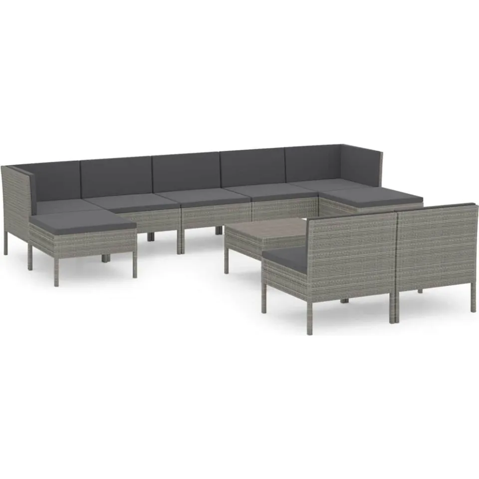 vidaXL 10-delige Loungeset met kussens poly rattan grijs, foto 3