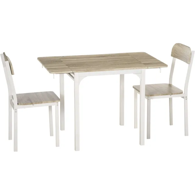 Homona 3-delige eettafelset - Met klaptafel en 2 stoelen - MDF en staal - 110 x 70 x 75 cm - Wit/Naturel Multi
