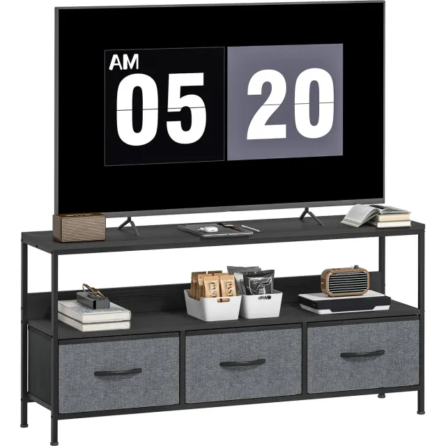 ECTEATOY Industrieel TV-Meubel met 3 Opvouwbare Laden - Zwart - 120 cm