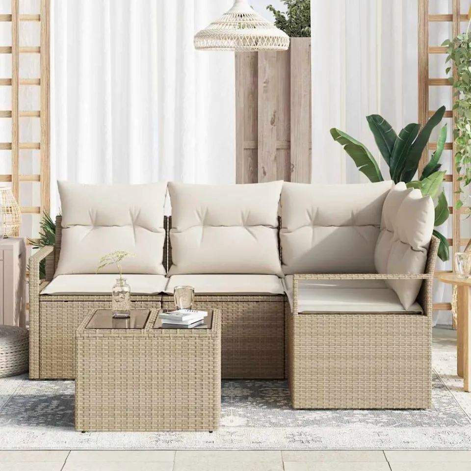 vidaXL Bankstel 5 st Beige poly rattan, foto 3