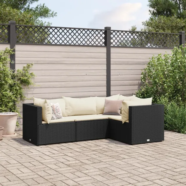 vidaXL 4-delige Loungeset met kussens poly rattan zwart, foto 2