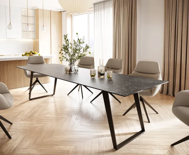 DELIFE Eettafel Edge keramiek Laminam® Noir Desir bruin 300x100 metaal schuin zwart Noir Desir Braun