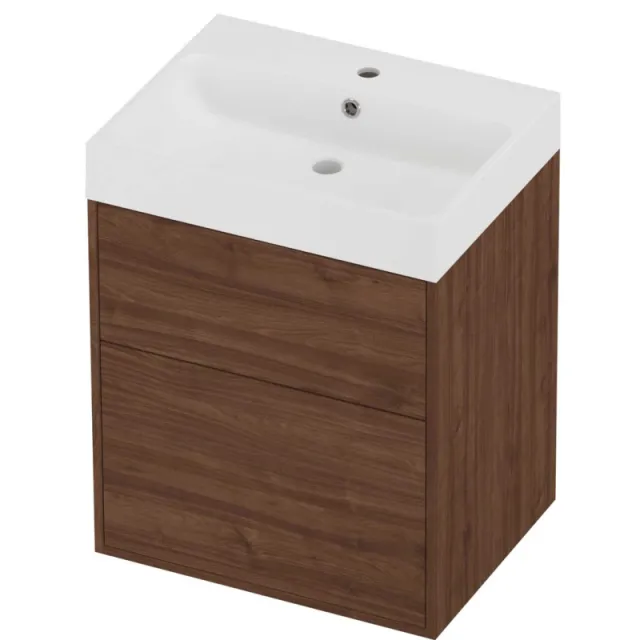 Proline Podium Badmeubelset Polystone Loft In Kader 60x46x75 cm Mat White Indian Walnut Houtlook
