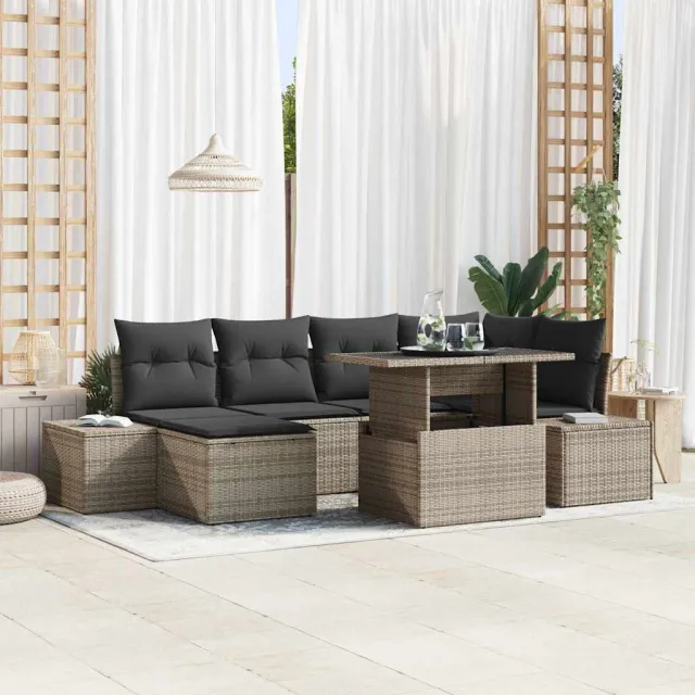 vidaXL Tuin Sofa Set 7 st Grijs poly rattan, foto 2