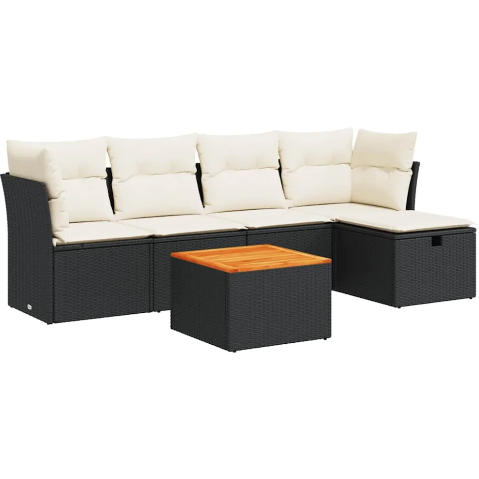 vidaXL 6-delige Loungeset met kussens poly rattan zwart, foto 3